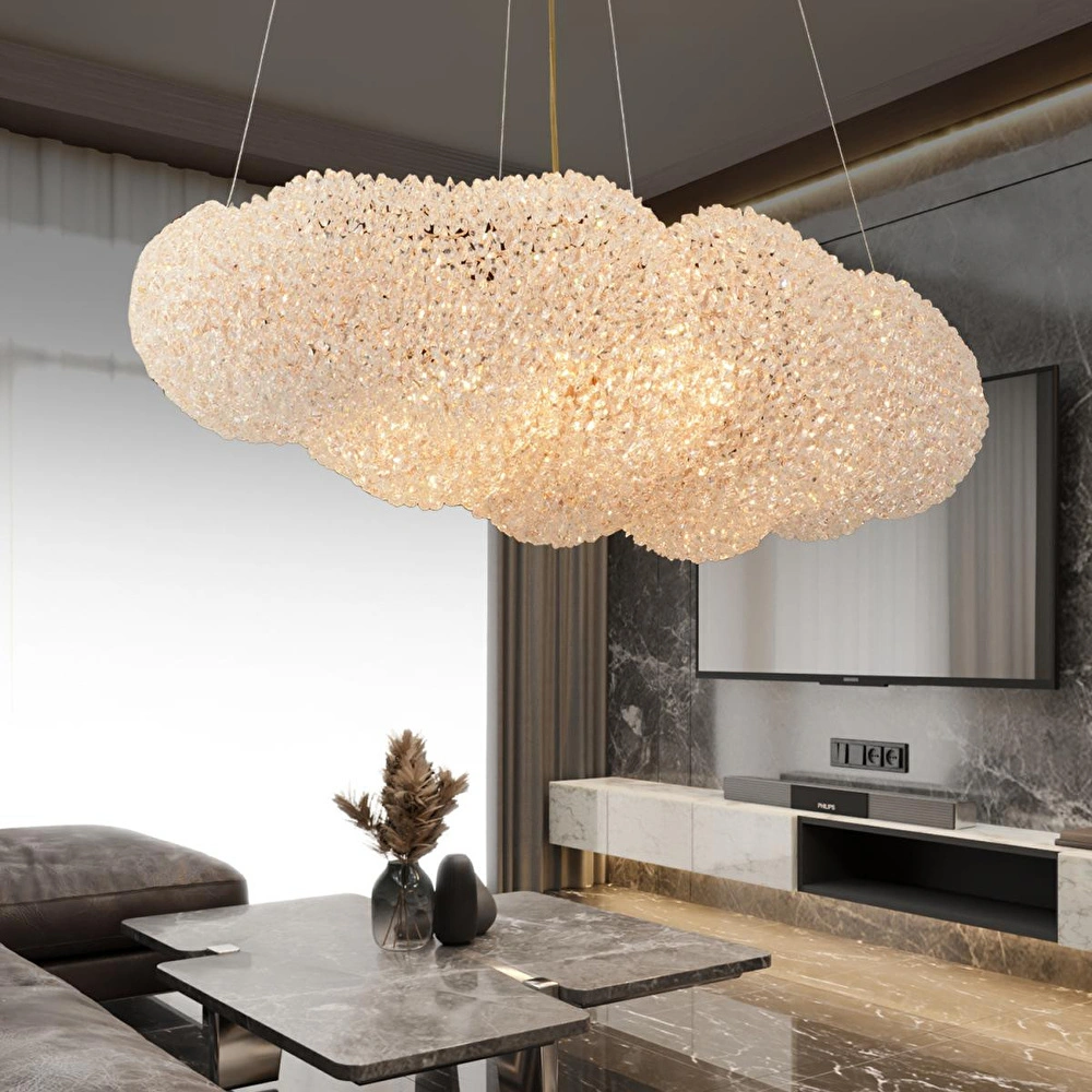 Apliqa Pansy Yemek Masa Üstü Bulut Gold Kaplamalı Modern Tasarım Salon Kristal Sarkıt Avize görseli 1