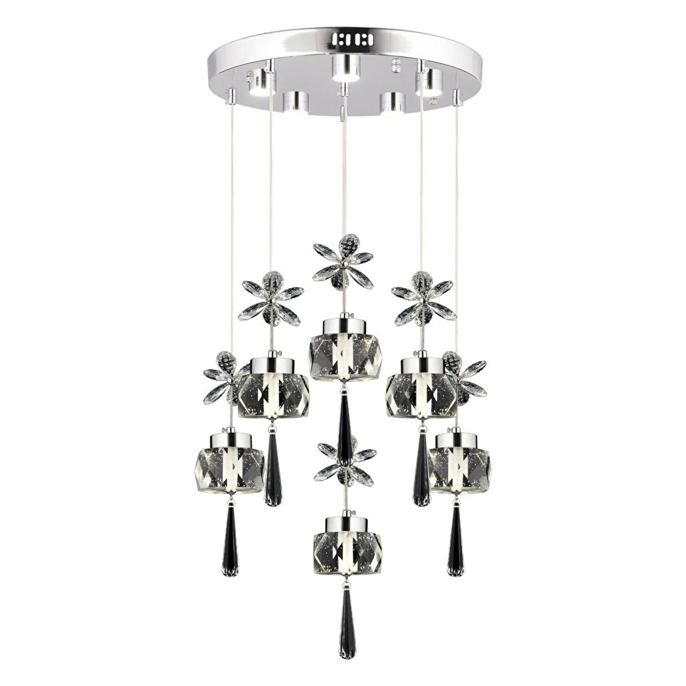 Apliqa Amaris 6'lı Yuvarlak 3 Renkli 79 Watt Krom Kelebek Led Avize Kristal Ledli Modern Oturma Odası Büyük Salon Sarkıt Avize görseli 3
