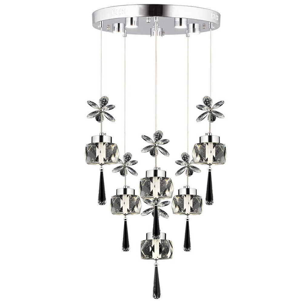 Apliqa Amaris 6'lı Yuvarlak 3 Renkli 79 Watt Krom Kelebek Led Avize Kristal Ledli Modern Oturma Odası Büyük Salon Sarkıt Avize görseli 2