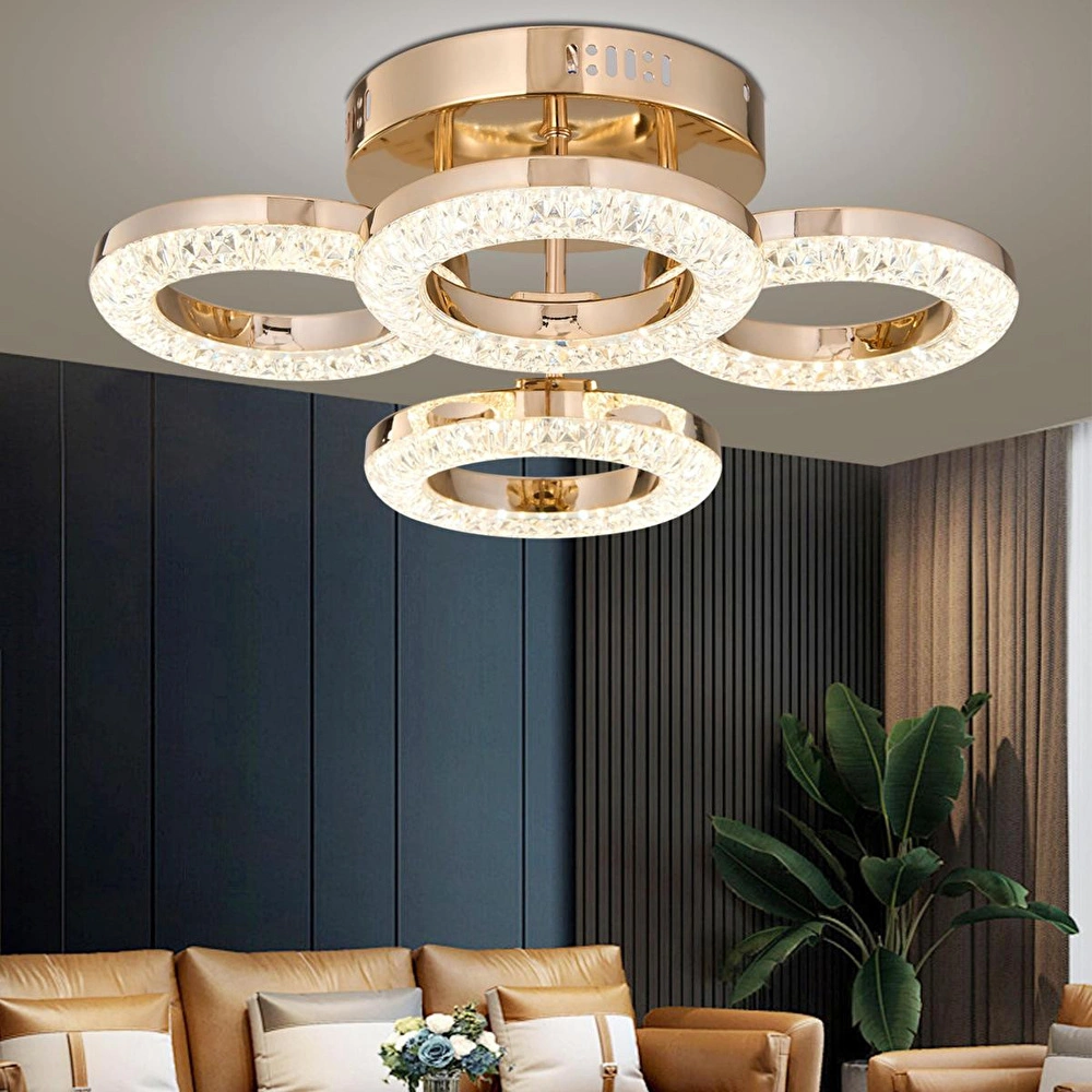 Apliqa Oylum 4'lü Gold 24 Watt Kristalli Koridor Salon Led Plafonyer Avize görseli 1