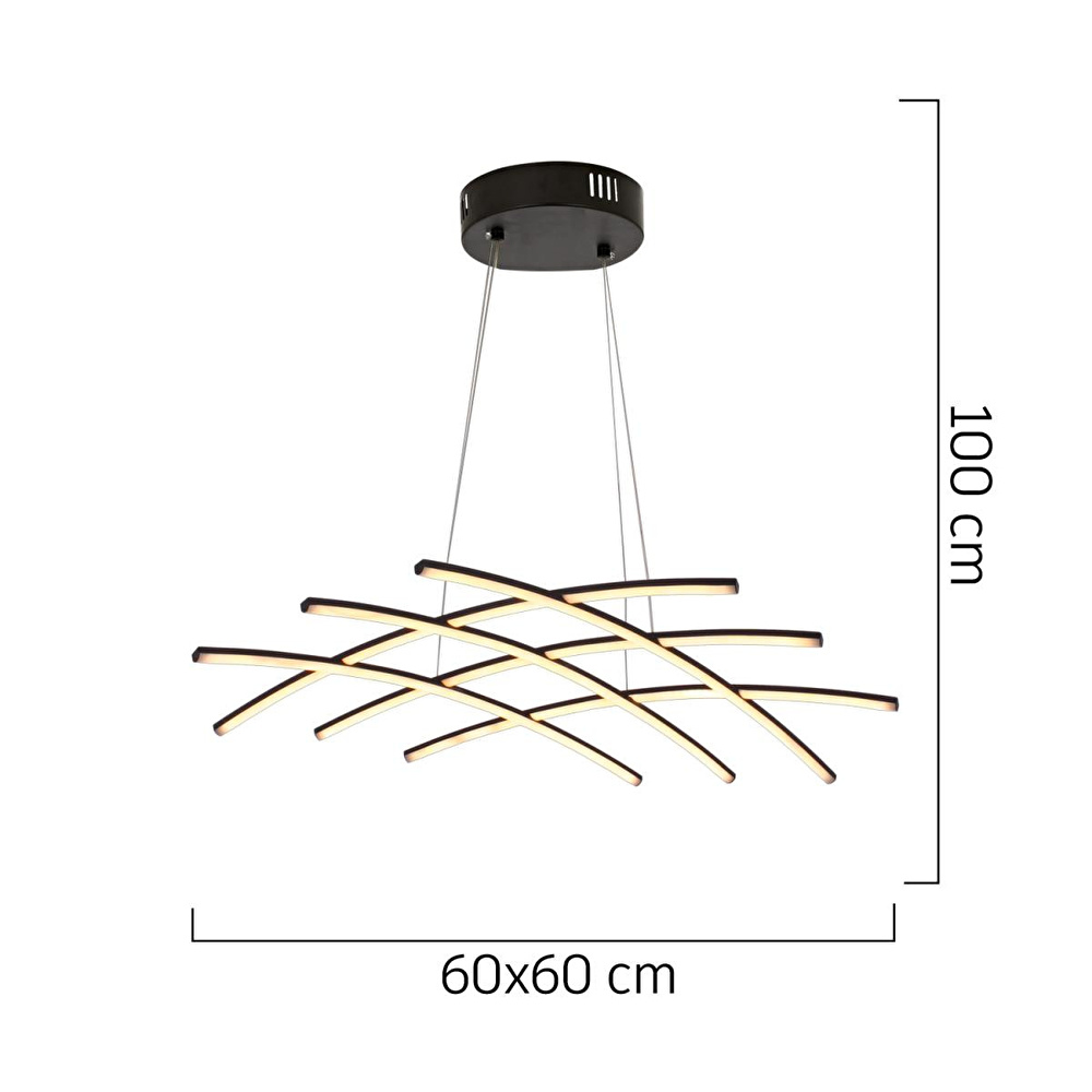 Apliqa Brian Mat Siyah Boyalı 3000k 58 Watt Sarkıt Salon Oturma Odası Ledli Avize görseli 4