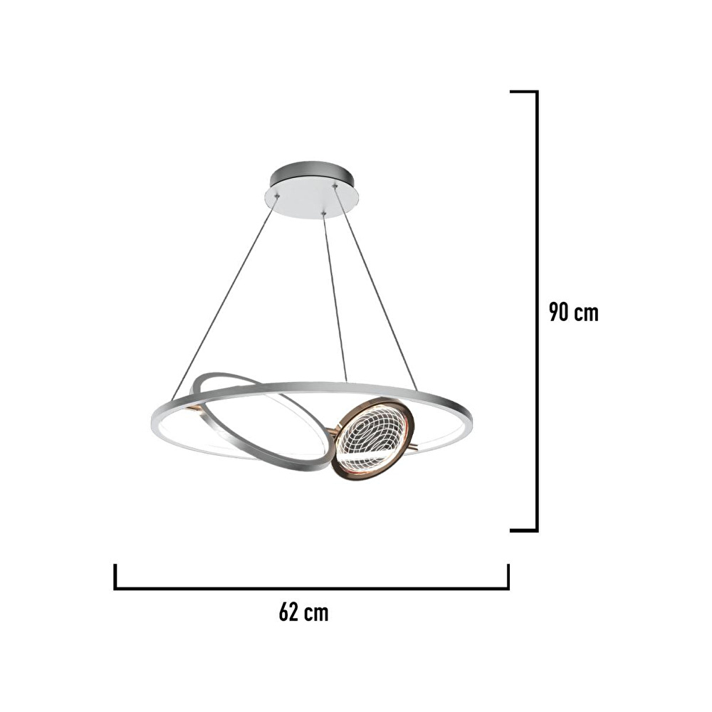 Apliqa Bennan 60'lık 60 Watt Krom Gold Modern Oturma Odası, Mutfak, Salon Led Avize görseli 3