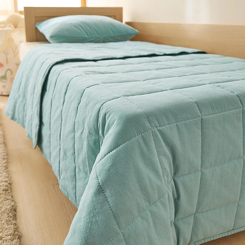 Ocean Home Textile %100 Pamuk Kumaş Kapitoneli Mint Çok Amaçlı Bebek Yatak Örtüsü Seti 1 Adet 100 X 150 / 1 Adet 37 X 47 Cm görseli 3