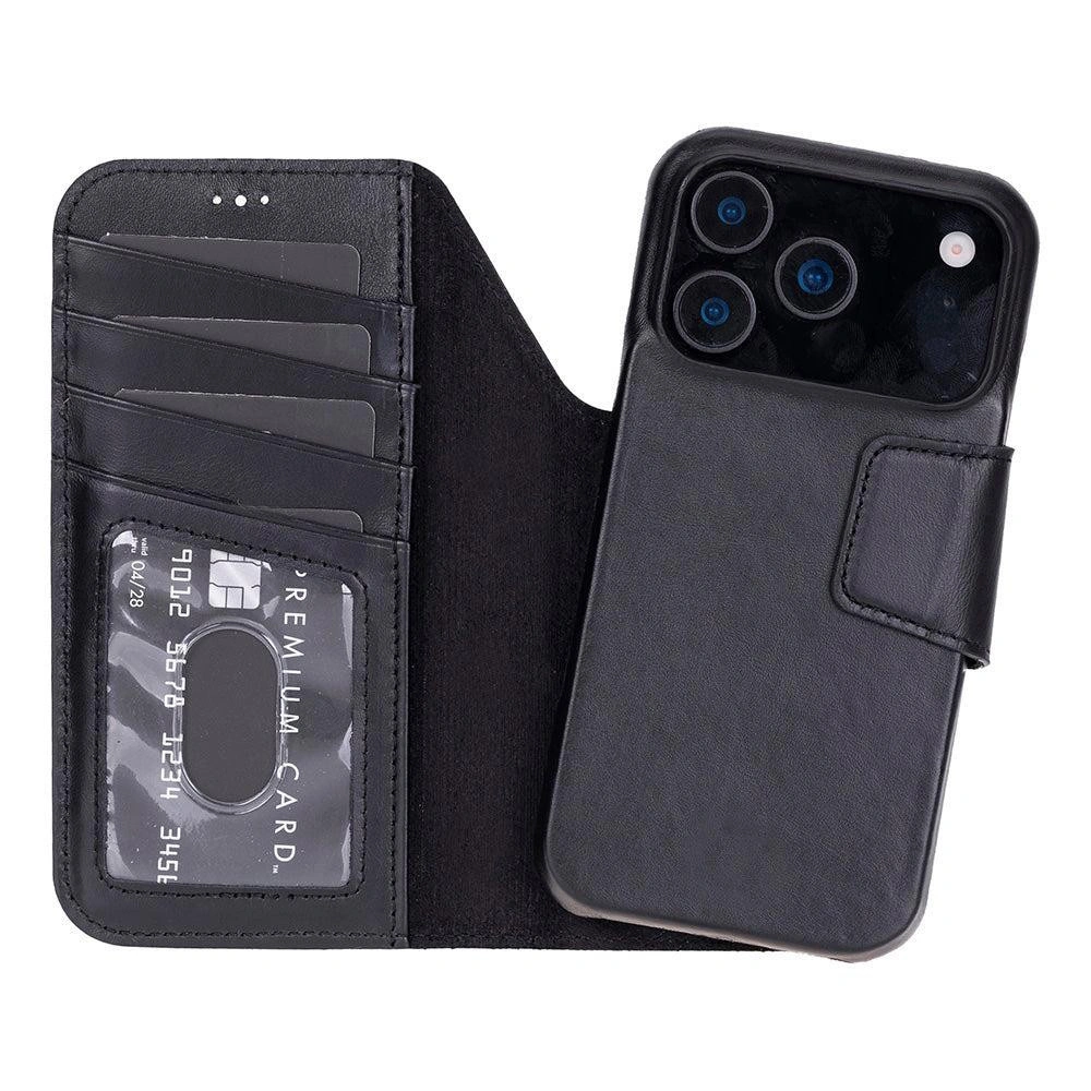 Bloominbag Porta Noir Black Deri Iphone 17 Pro Max(6.9") Hakiki Deri Çıkarılabilir Cüzdanlı Telefon Kılıfı görseli 1
