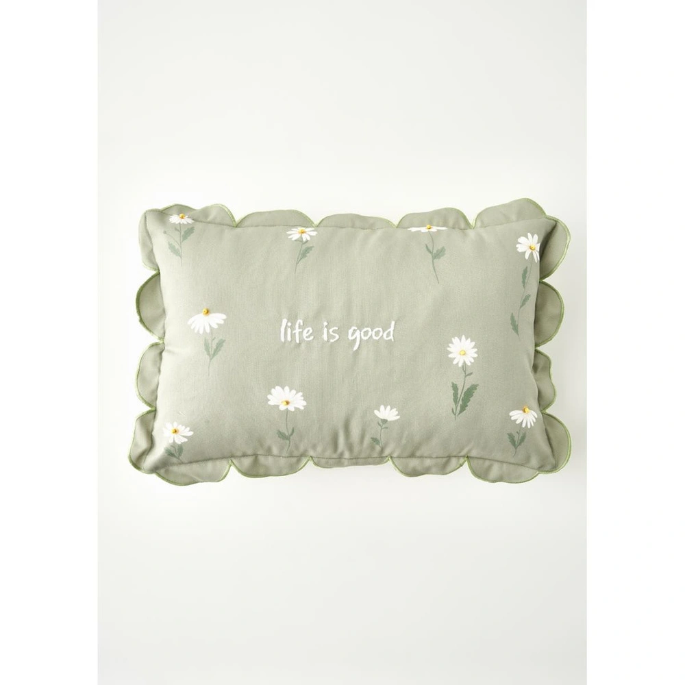 Bella Maison Daisy Scallop Kenar Boncuklu Dekoratif Yastık Kılıfı Bej (35x50 Cm) Yeşil görseli 1