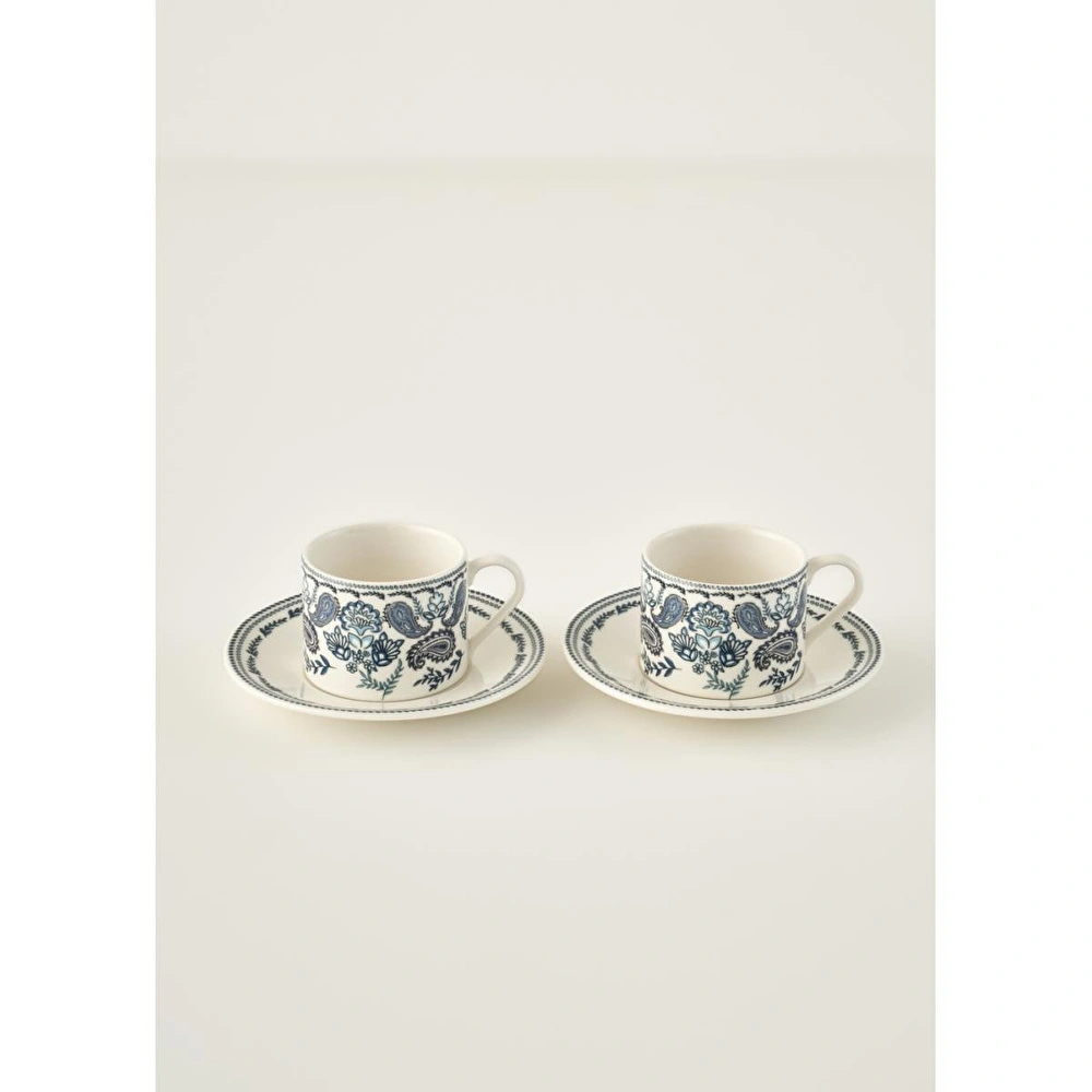 Bella Maison Paisley Porselen 2'li Çay Fincanı Mavi (180 Cc) Mavi görseli 4