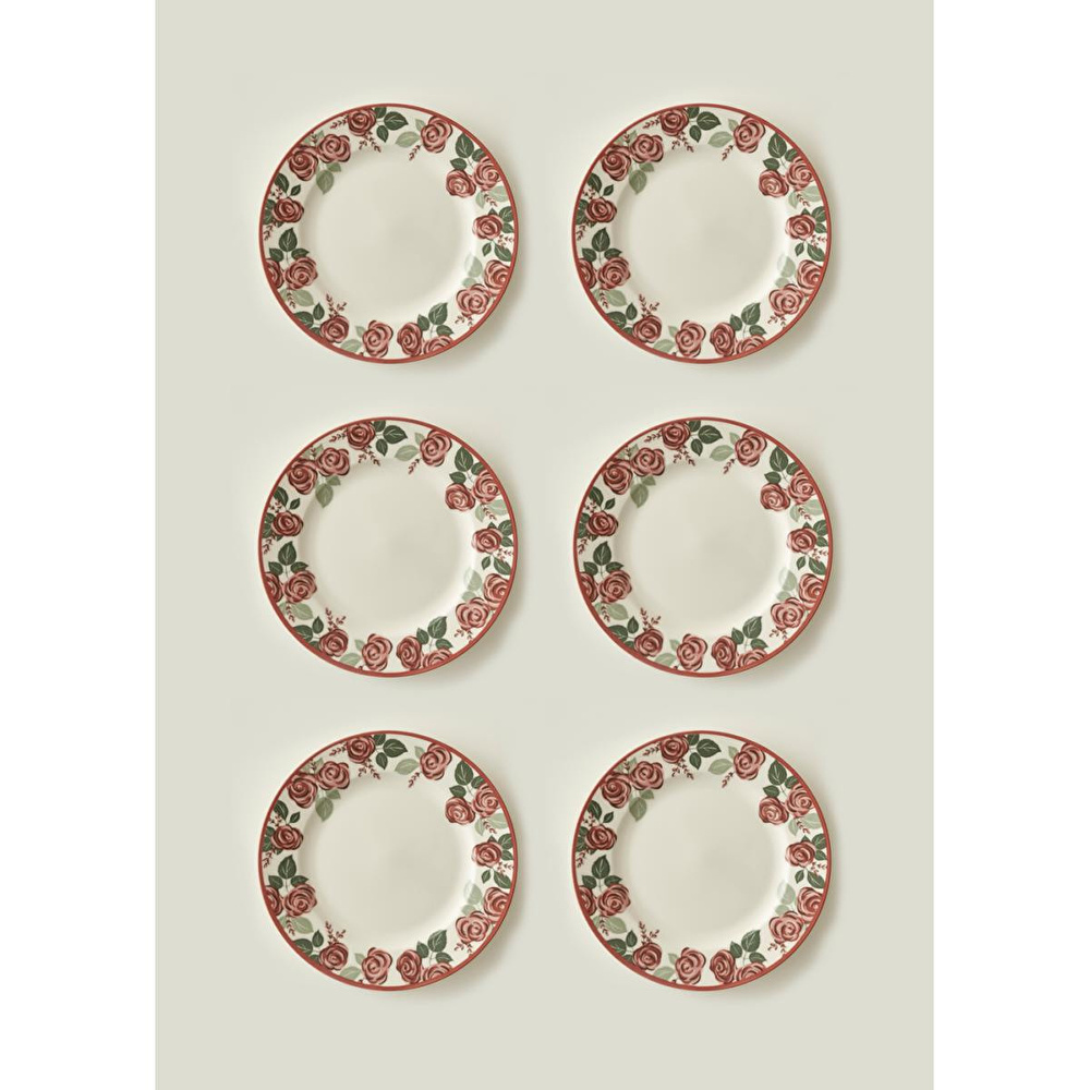 Bella Maison Rose Porselen 6'lı Bordürlü Servis Tabağı (27 Cm) görseli 1