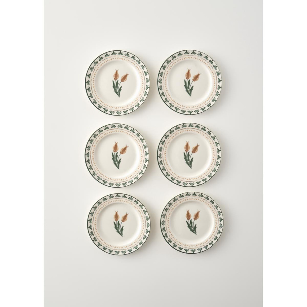 Bella Maison Tulip Porselen 6'lı Pasta Tabağı Seti (21 Cm) Çok Renkli görseli 1