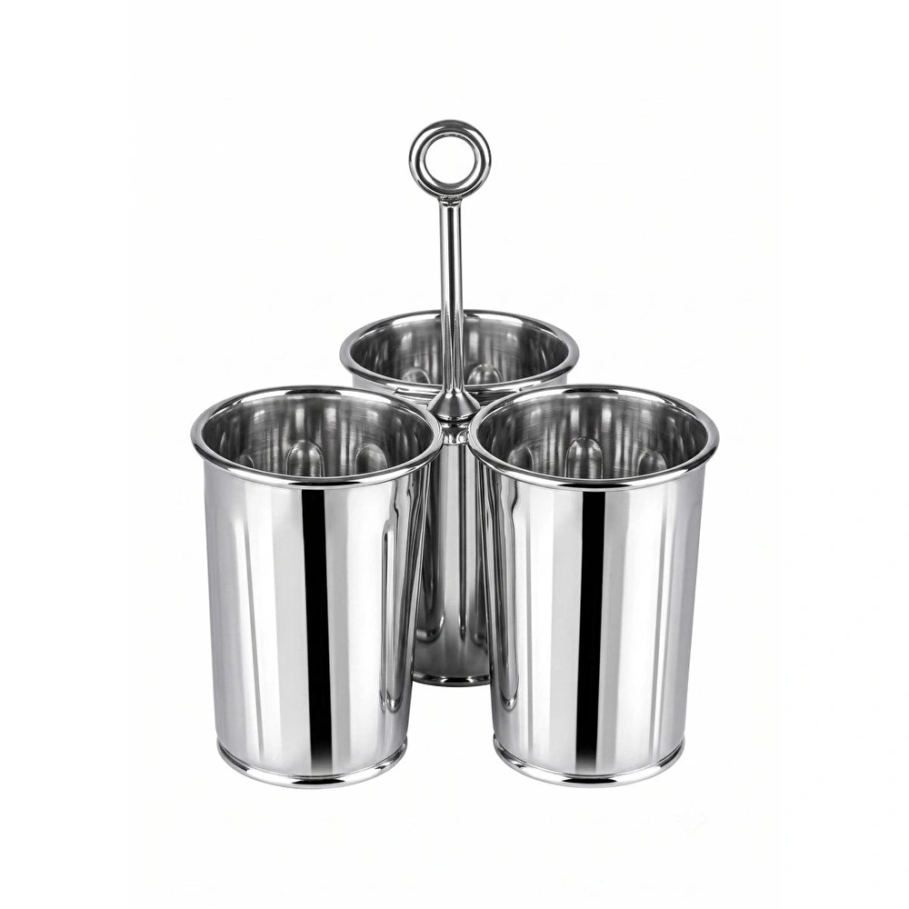 The Mia Krom 3 Bölmeli Kulplu Galvaniz Sunumluk 25 Cm görseli 3