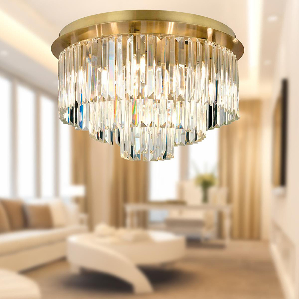 Apliqa Nilüfer Yuvarlak Eskitme Kristalli Taşlı Modern Tasarım Kristal Salon Avize görseli 1