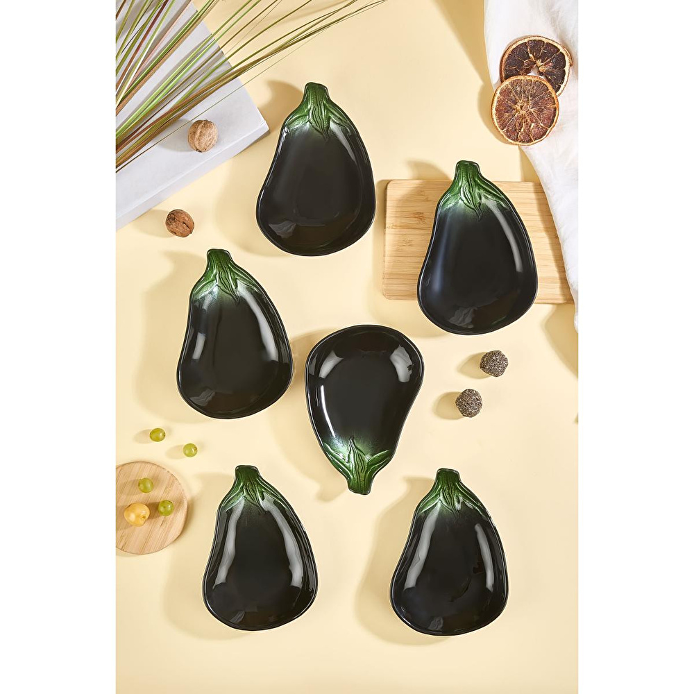 Lora Bianca Mora 6'lı Patlıcan Formlu Cam Mini Çerez/meze Kasesi Seti görseli 1