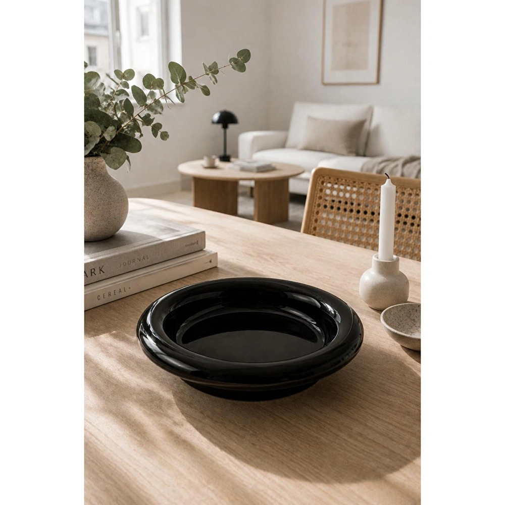 Beige & Stone Siyah Donut Seramik Yemek Tabağı – 21,5 Cm görseli 1