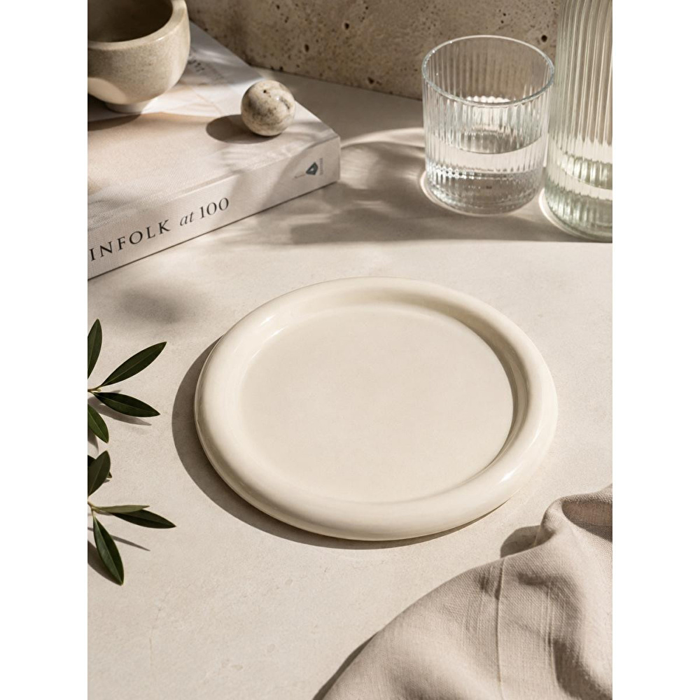 Beige & Stone Seramik Krem Donut Kahvaltı Pasta Yemek Ve Tatlı Servis Tabak 25 Cm görseli 2