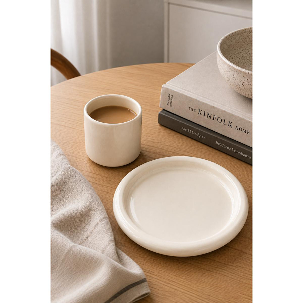 Beige & Stone Seramik Krem Donut Kahvaltı Pasta Yemek Ve Tatlı Servis Tabak 25 Cm görseli 4