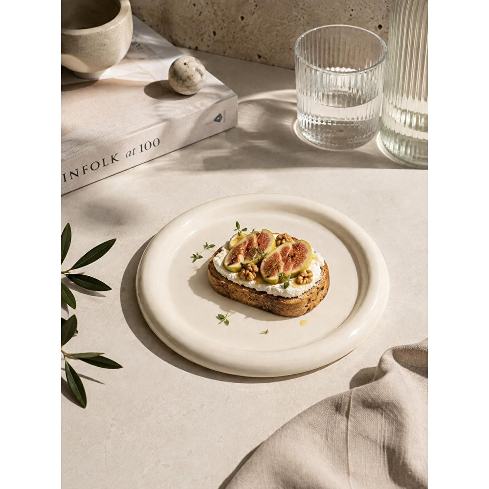 Beige & Stone Seramik Krem Donut Kahvaltı Pasta Yemek Ve Tatlı Servis Tabak 25 Cm görseli 1