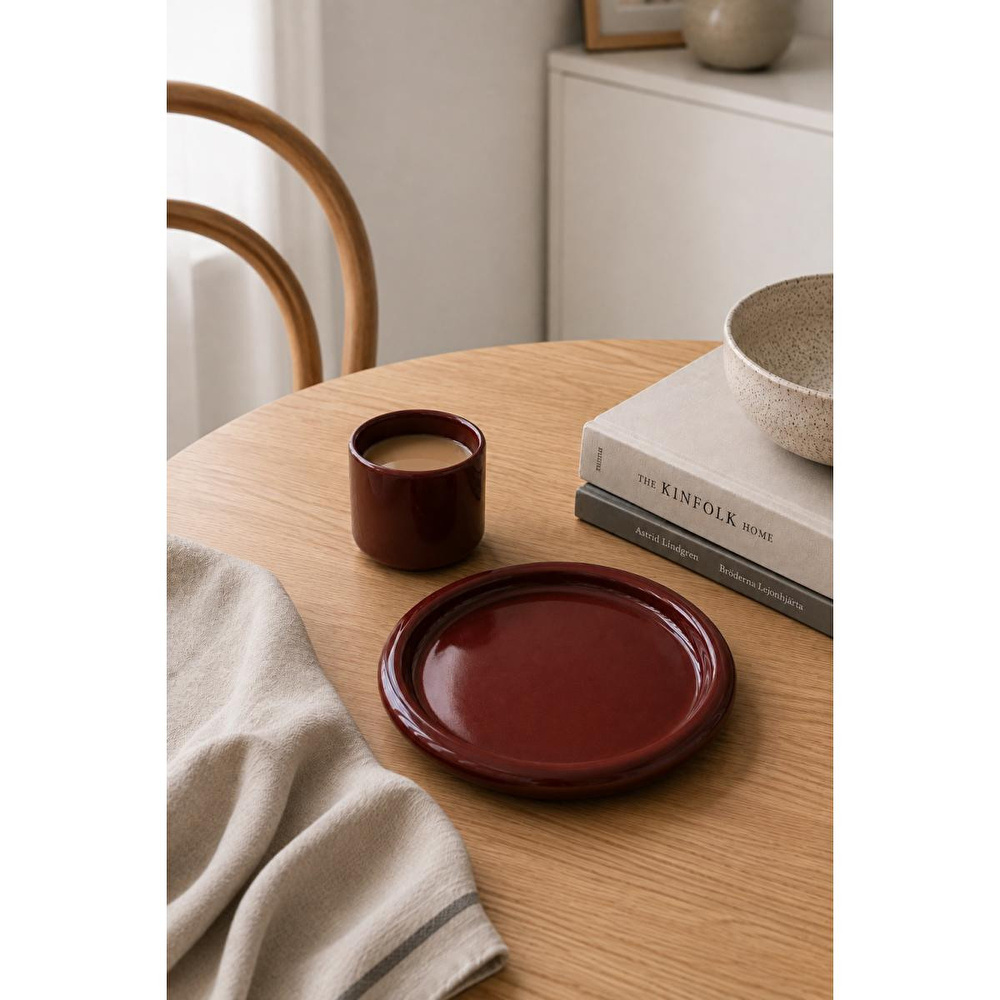 Beige & Stone Seramik Kahverengi Donut Kahvaltı Pasta Yemek Ve Tatlı Servis Tabak 25 Cm görseli 2