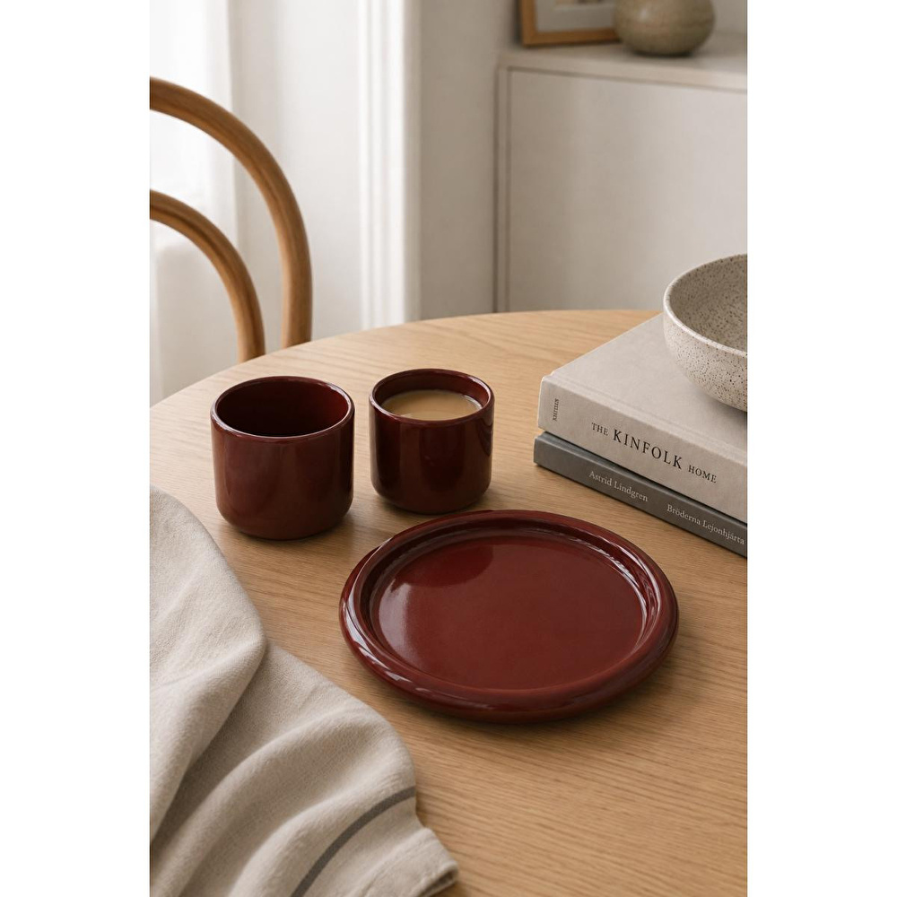 Beige & Stone Seramik Kahverengi Donut Kahvaltı Pasta Yemek Ve Tatlı Servis Tabak 25 Cm görseli 5