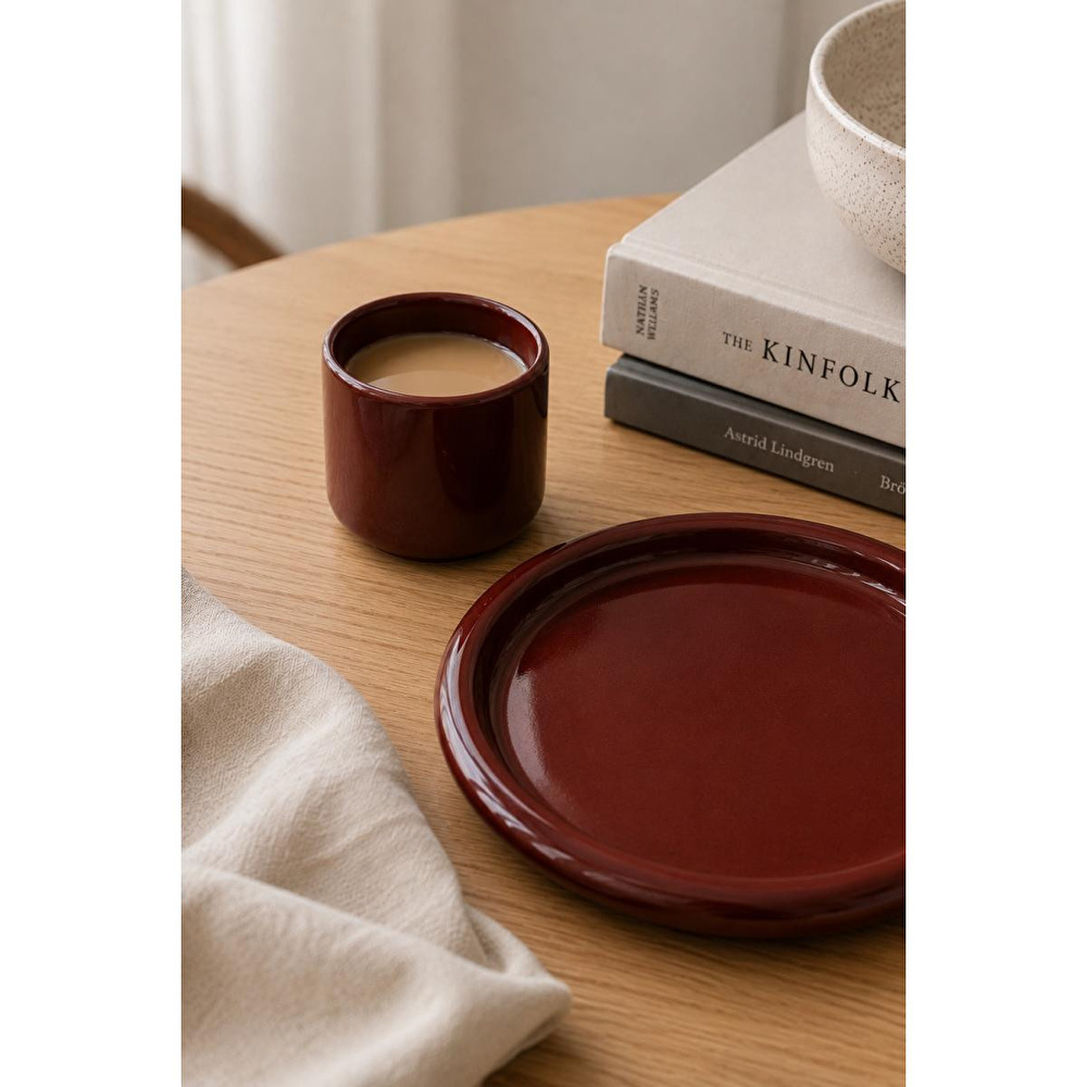 Beige & Stone Seramik Kahverengi Donut Kahvaltı Pasta Yemek Ve Tatlı Servis Tabak 25 Cm görseli 4