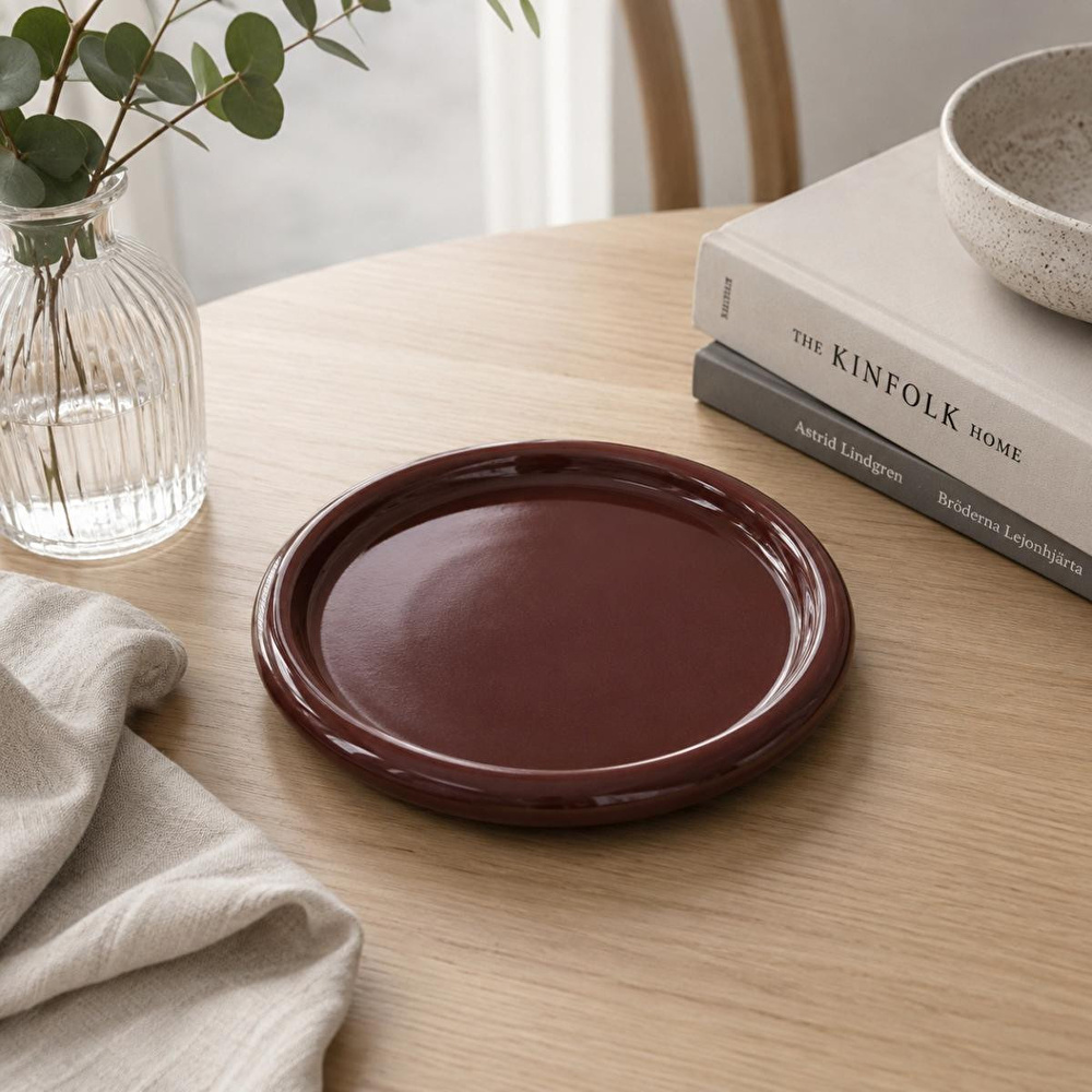 Beige & Stone Seramik Kahverengi Donut Kahvaltı Pasta Yemek Ve Tatlı Servis Tabak 25 Cm görseli 1