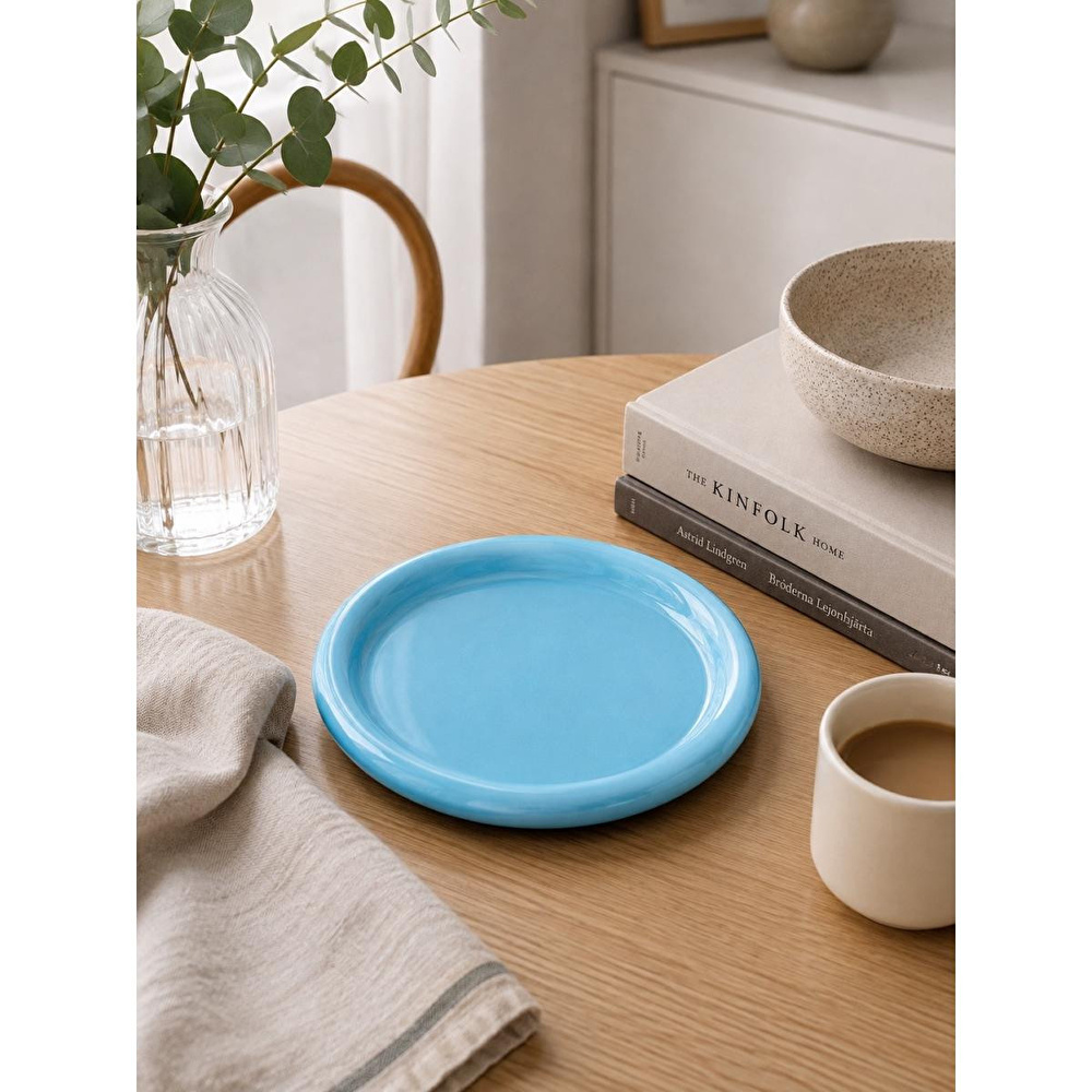 Beige & Stone Seramik Mavi Donut Kahvaltı Pasta Yemek Ve Tatlı Servis Tabak 25 Cm görseli 1
