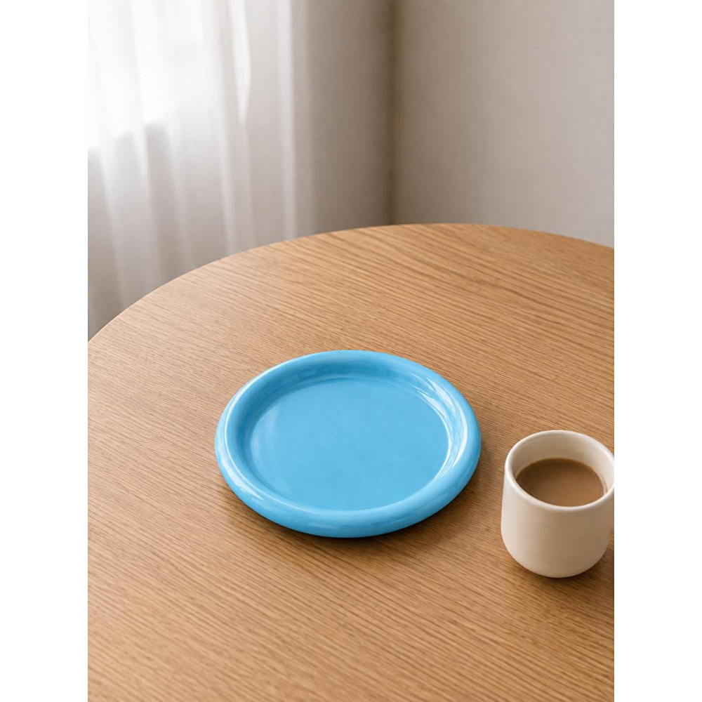 Beige & Stone Seramik Mavi Donut Kahvaltı Pasta Yemek Ve Tatlı Servis Tabak 25 Cm görseli 2