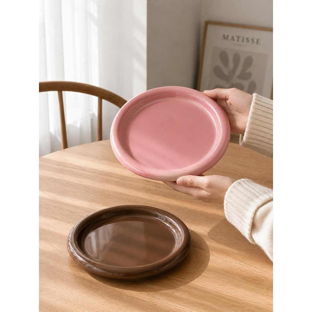Beige & Stone Seramik Pembe Donut Kahvaltı Pasta Yemek Ve Tatlı Servis Tabak 25 Cm görseli 2