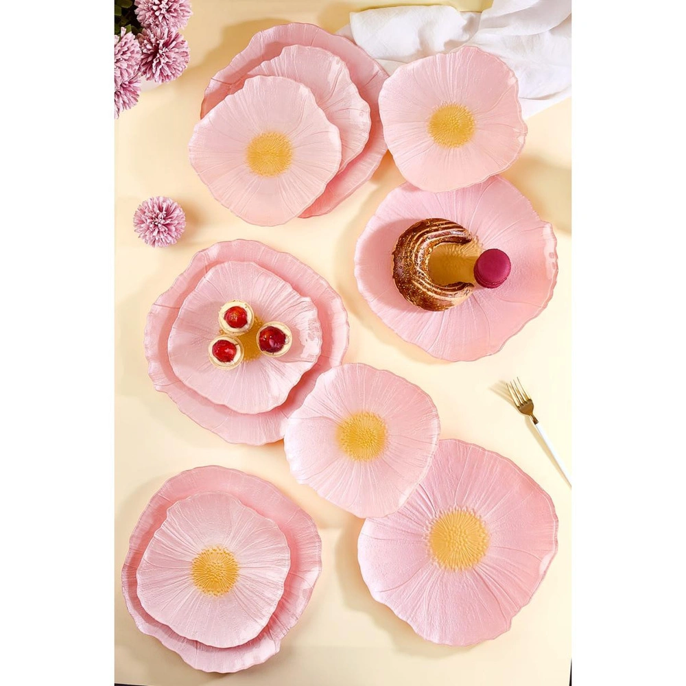 Lora Bianca Alba 12 Parça Pembe Çiçek Desen Servis Ve Pasta Sunum Tabağı Seti görseli 2