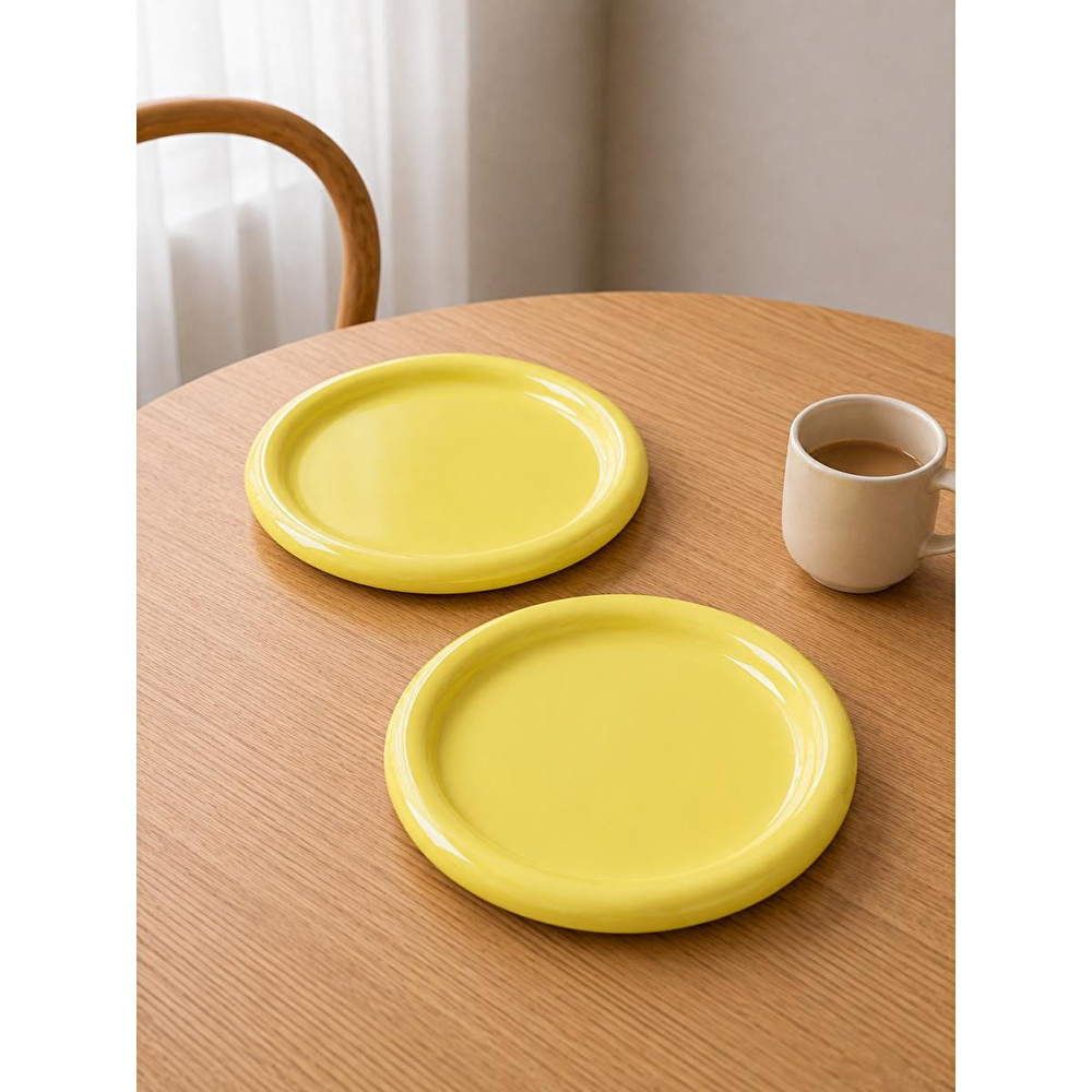 Beige & Stone Seramik Sarı Donut Kahvaltı Pasta Yemek Ve Tatlı Servis Tabak 25 Cm görseli 2