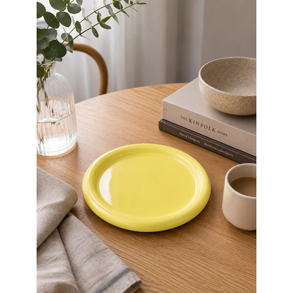Beige & Stone Seramik Sarı Donut Kahvaltı Pasta Yemek Ve Tatlı Servis Tabak 25 Cm görseli 1