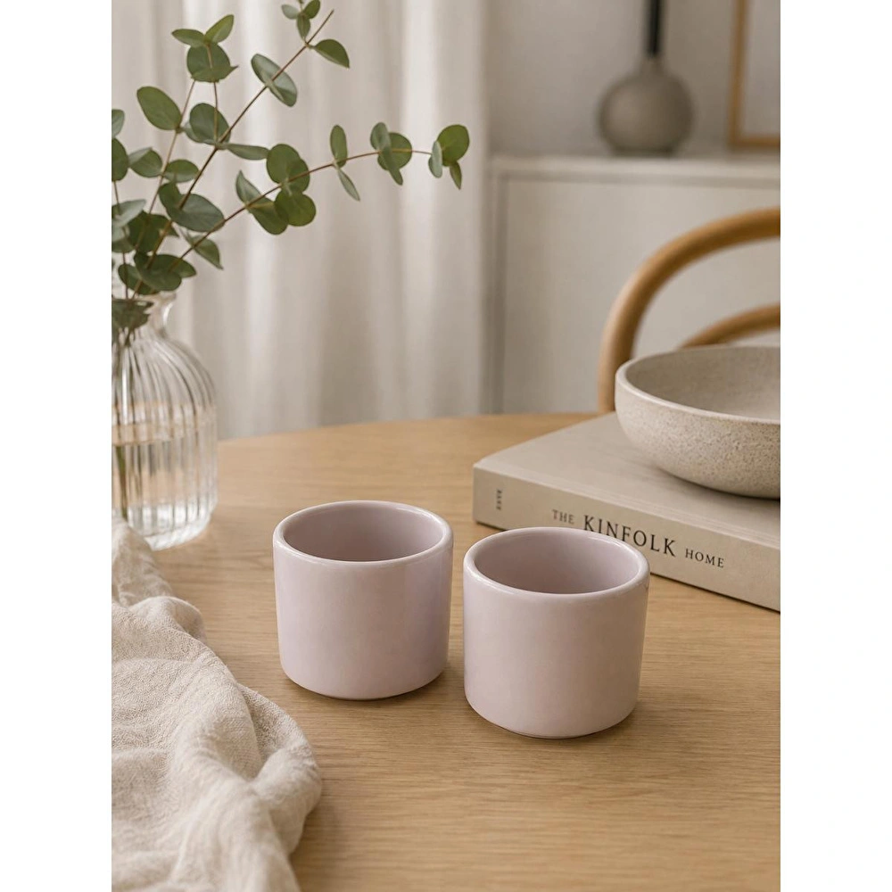 Beige & Stone 2'li Set Parlak Bej Seramik Kupa 175 Ml Minimal Kahve Kupası Çay Fincanı Espresso Ve Türk Kahvesi Bardağı görseli 1