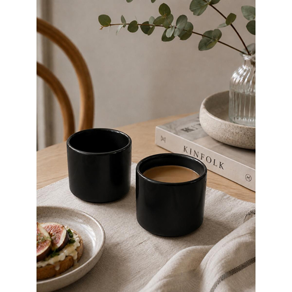 Beige & Stone 2'li Set Siyah Seramik Kupa 175 Ml Minimal Kahve Kupası Çay Fincanı Espresso Ve Türk Kahvesi Bardağı görseli 2