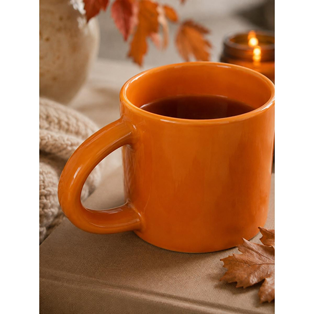 Beige & Stone Turuncu Seramik Kulplu Kupa Kahve Çay Süt Ve Bitki Çayı Kupası Büyük Mug Bardak görseli 3