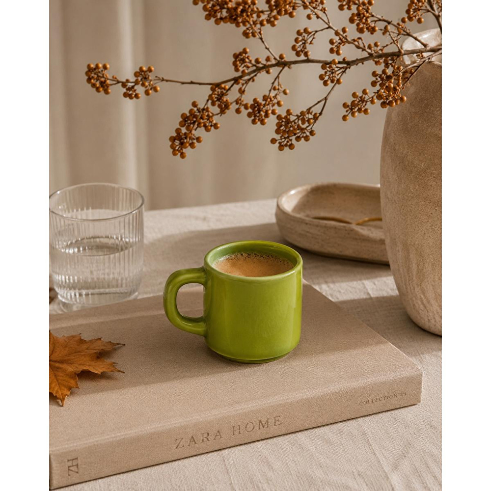 Beige & Stone Yeşil Seramik Fincan 175 Ml Kahve Çay Espresso Ve Türk Kahvesi Fincanı görseli 1