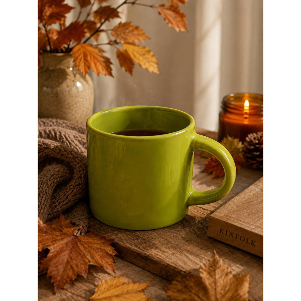 Beige & Stone Yeşil Seramik Kulplu Kupa Kahve Çay Süt Ve Bitki Çayı Kupası Büyük Mug Bardak görseli 2