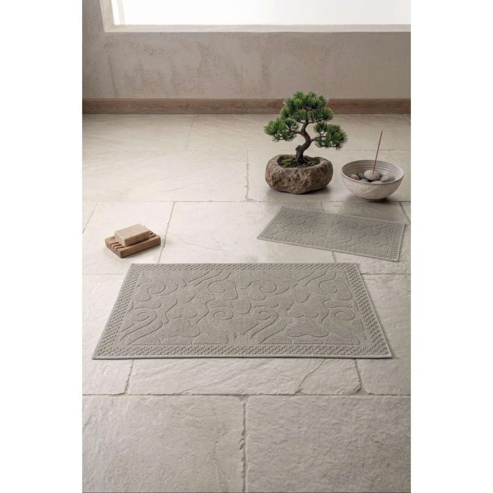 Cotton Box Aura Jakarlı Kaymaz Taban Pamuklu Paspas Seti Vine Vizon 60x90+40x60 görseli 1