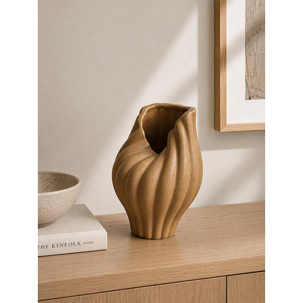 Beige & Stone Luna Kahverengi Seramik Vazo - Luna Koleksiyonu görseli 1