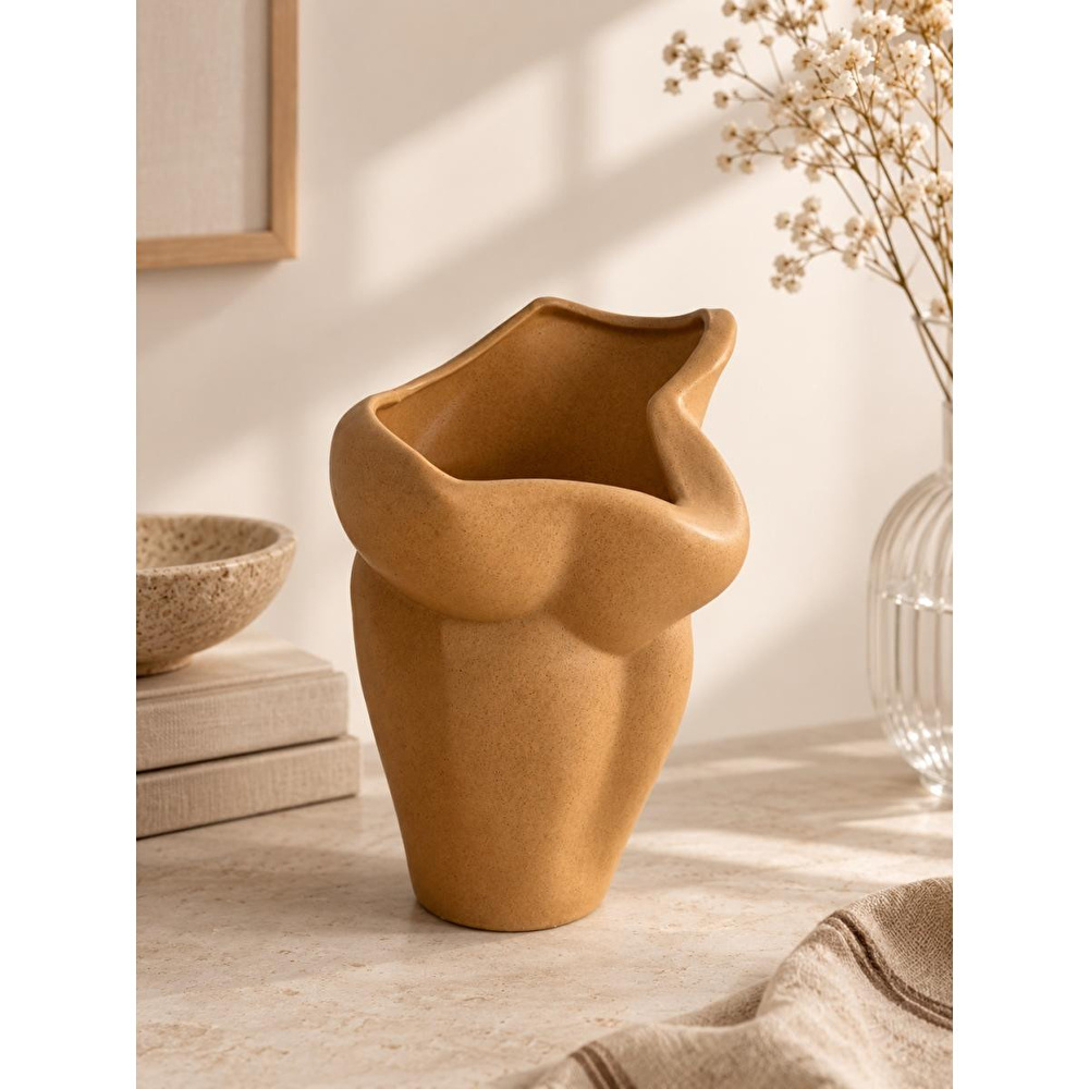 Beige & Stone Nova Kahverengi Seramik Vazo - Luna Koleksiyonu görseli 1