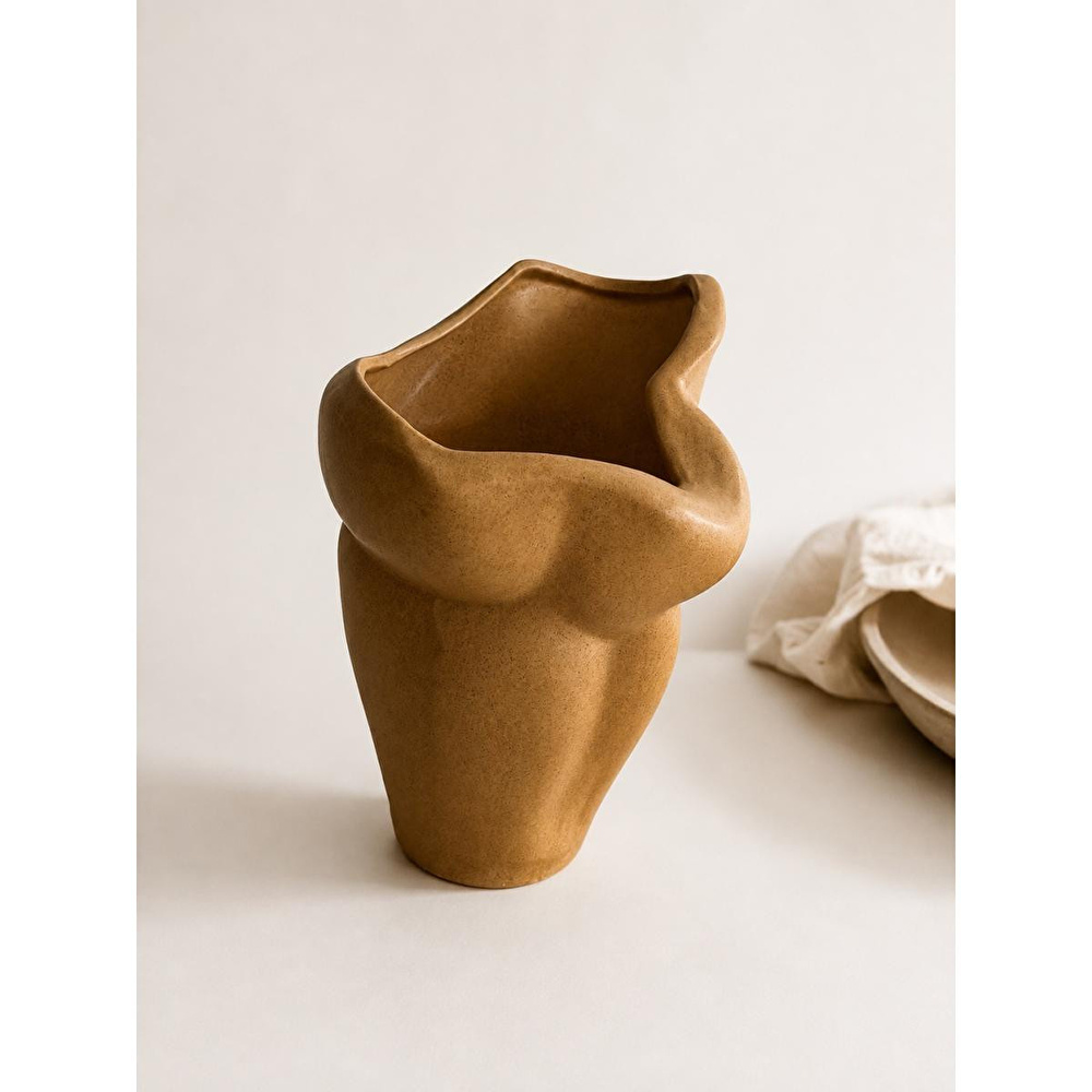 Beige & Stone Nova Kahverengi Seramik Vazo - Luna Koleksiyonu görseli 3