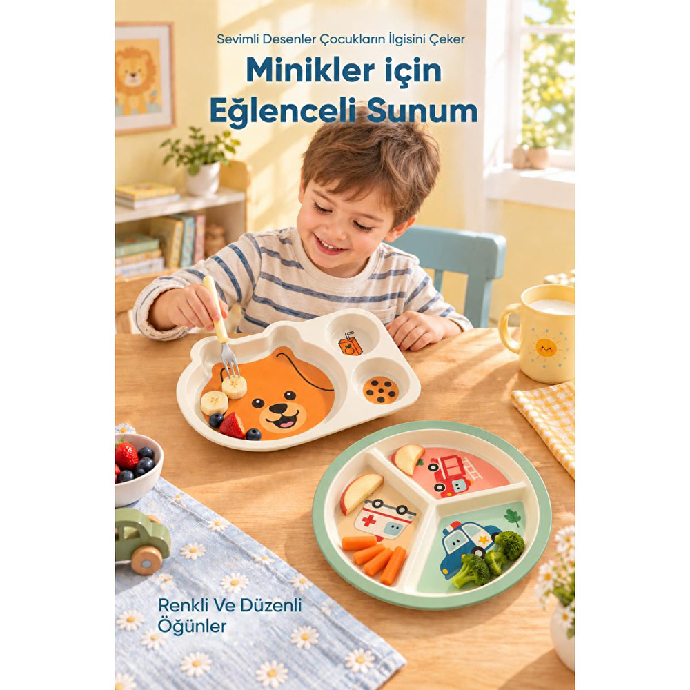 Wumboo 2'li Melamin Çocuk Tabağı - Ekstra Dayanıklı Bpa Free Beslenme Seti- Kırılmaz Çocuk Beslenme Tabağı görseli 5