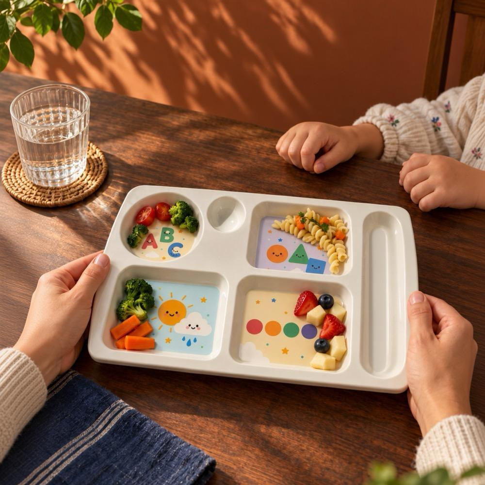 Wumboo 6 Bölmeli Melamin Çocuk Tabağı-ekstra Dayanıklı Bpa Free Beslenme Tabağı-eğitici Çocuk Tabağı görseli 5