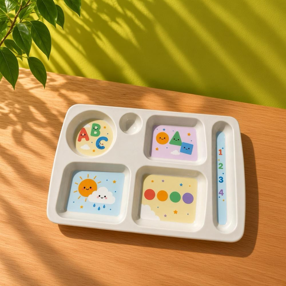 Wumboo 6 Bölmeli Melamin Çocuk Tabağı-ekstra Dayanıklı Bpa Free Beslenme Tabağı-eğitici Çocuk Tabağı görseli 1