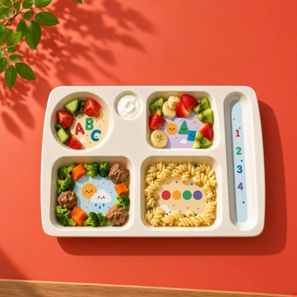 Wumboo 6 Bölmeli Melamin Çocuk Tabağı-ekstra Dayanıklı Bpa Free Beslenme Tabağı-eğitici Çocuk Tabağı görseli 2