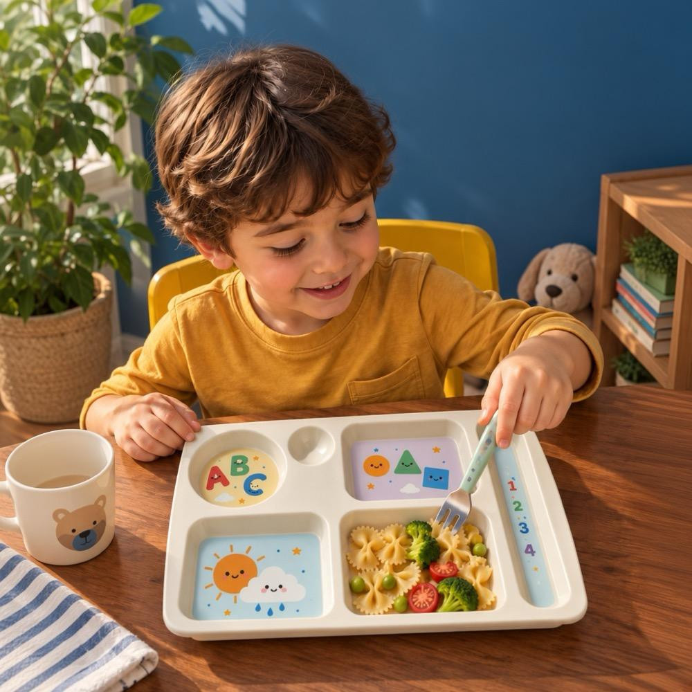 Wumboo 6 Bölmeli Melamin Çocuk Tabağı-ekstra Dayanıklı Bpa Free Beslenme Tabağı-eğitici Çocuk Tabağı görseli 3