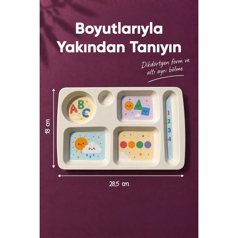 Wumboo 6 Bölmeli Melamin Çocuk Tabağı-ekstra Dayanıklı Bpa Free Beslenme Tabağı-eğitici Çocuk Tabağı görseli 4