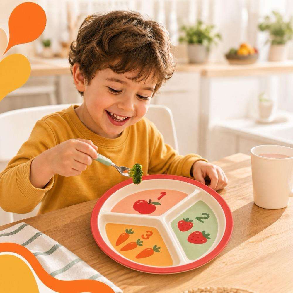 Wumboo 3 Bölmeli Melamin Çocuk Tabağı-ekstra Dayanıklı Bpa Free Beslenme Tabağ-eğitici Sayılar Çocuk Tabağı görseli 2