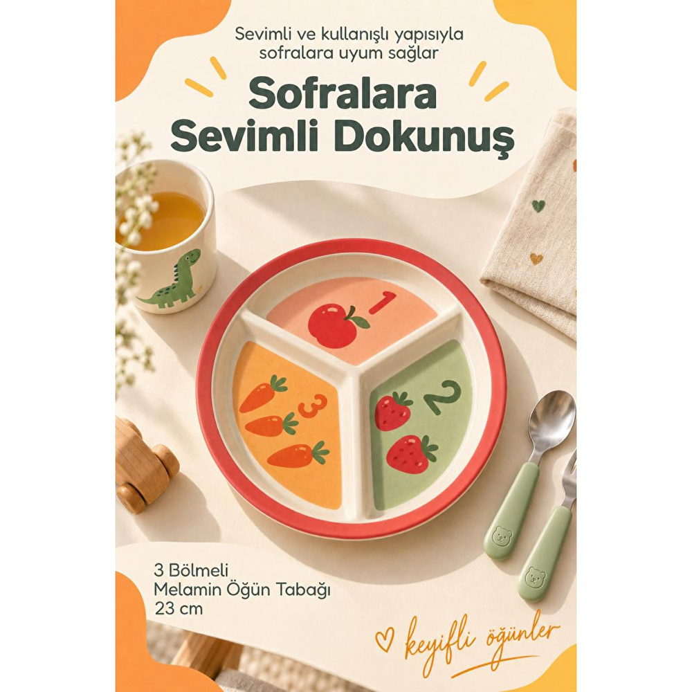 Wumboo 3 Bölmeli Melamin Çocuk Tabağı-ekstra Dayanıklı Bpa Free Beslenme Tabağ-eğitici Sayılar Çocuk Tabağı görseli 5