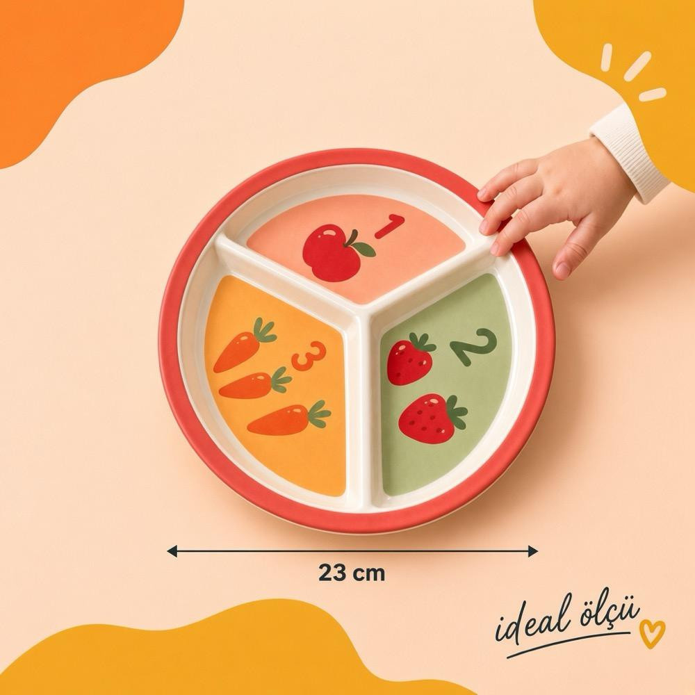 Wumboo 3 Bölmeli Melamin Çocuk Tabağı-ekstra Dayanıklı Bpa Free Beslenme Tabağ-eğitici Sayılar Çocuk Tabağı görseli 4