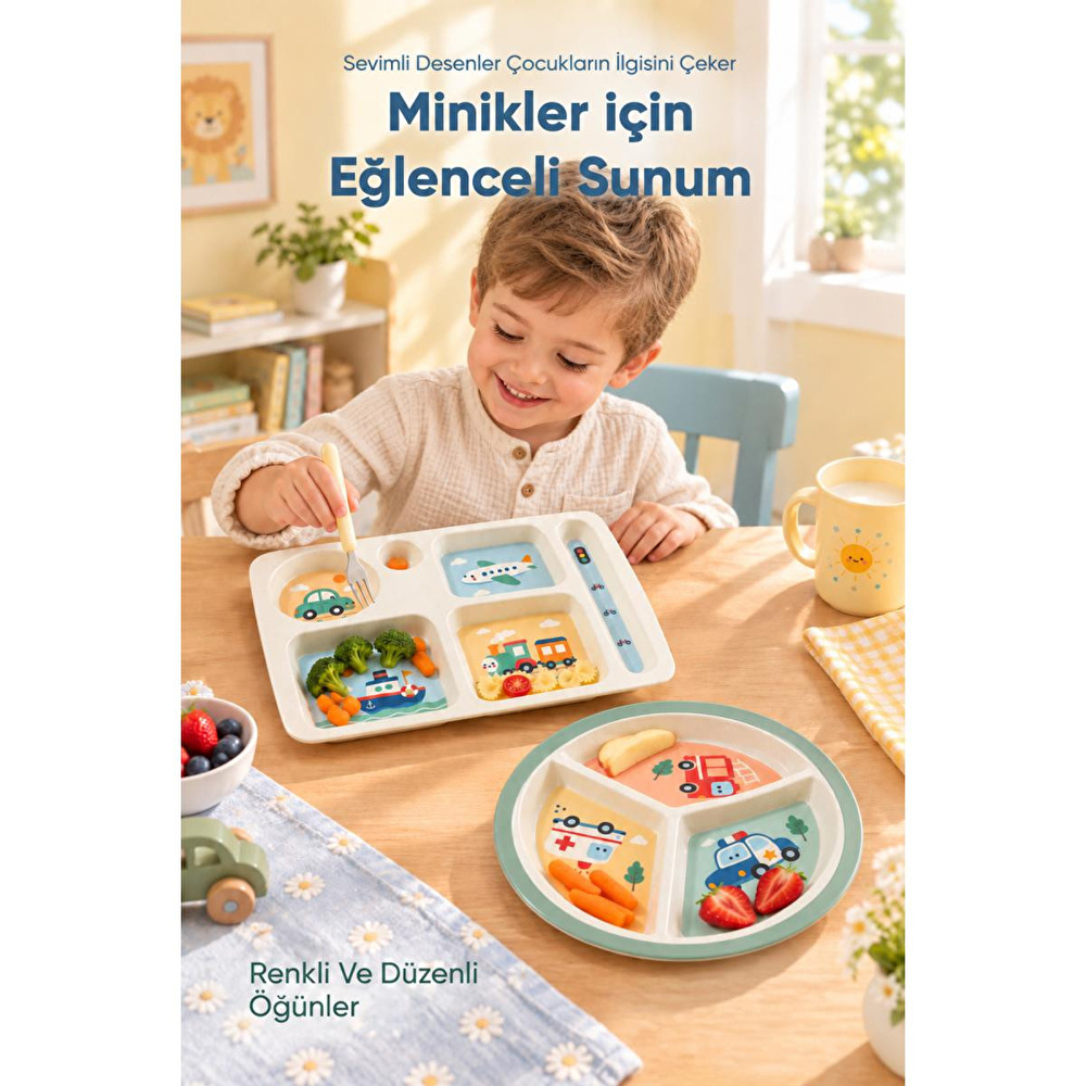 Wumboo 2'li Melamin Çocuk Tabağı - Ekstra Dayanıklı Bpa Free Beslenme Seti- Kırılmaz Çocuk Beslenme Tabağı görseli 5