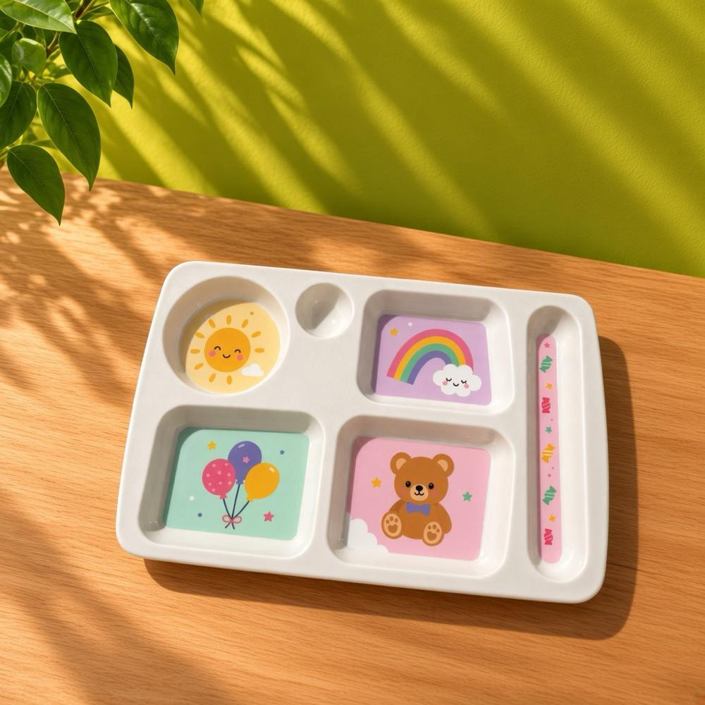 Wumboo 6 Bölmeli Melamin Çocuk Tabağı-mama Tabağı-ekstra Dayanıklı Bpa Free Beslenme Tabağı- Güneş görseli 1