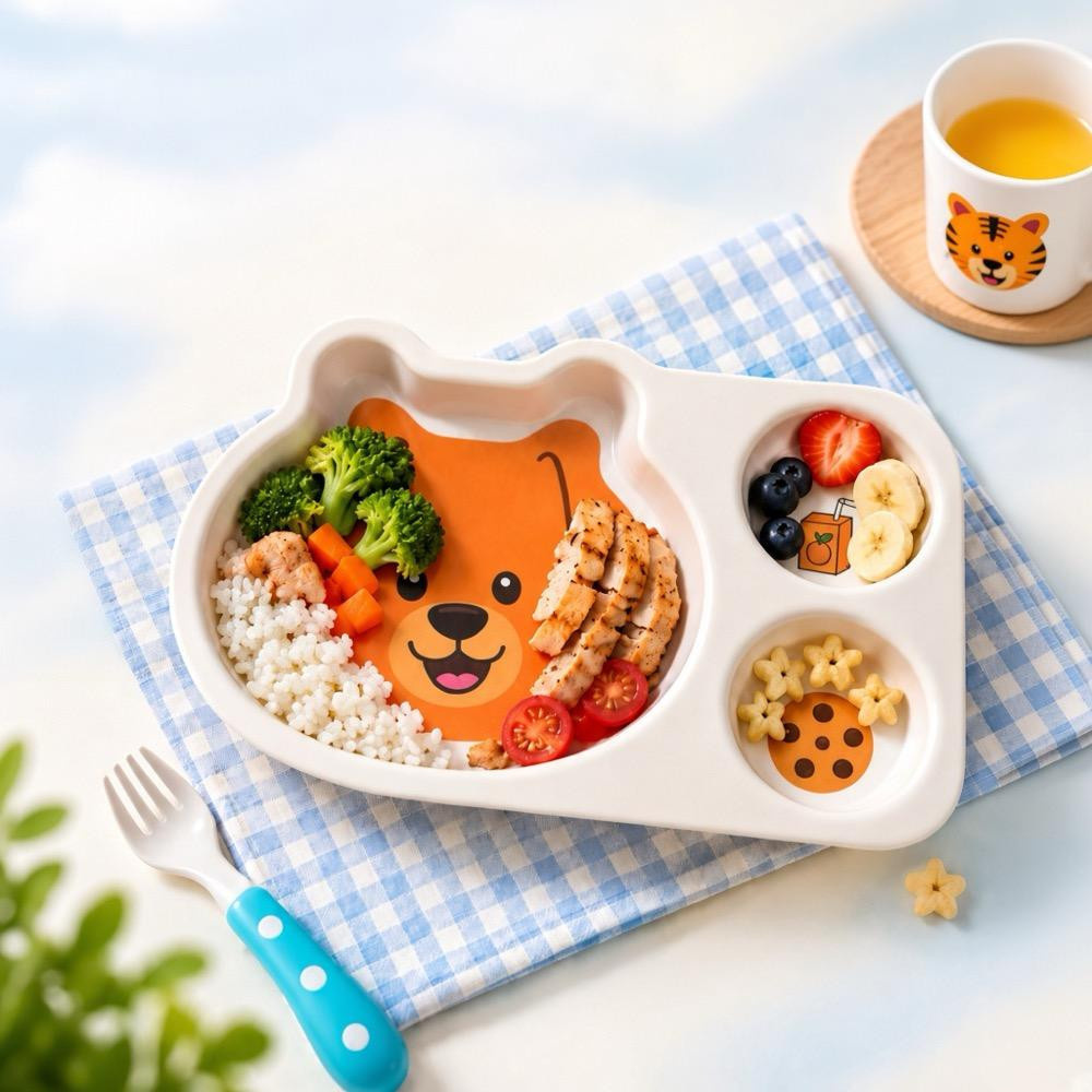 Wumboo 3 Bölmeli Hayvan Desenli Melamin Çocuk Tabağı-ekstra Dayanıklı Bpa Free Beslenme Tabağı-köpek görseli 2